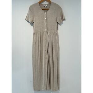 Talbots Casual Short Sleeve Button Down Shirt Dress Tan Oversized XS JL